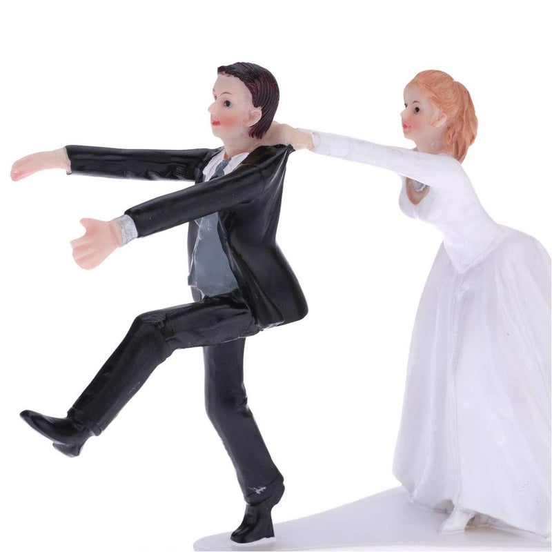 CheeseandU Bride&Groom Figurines Romantic Bride and Groom Wedding Cake Topper Funny Resin Run Groom Bridal Show Stand Cake Topper Wedding Valentines Day Engagement Anniversary Decoration - Image 2